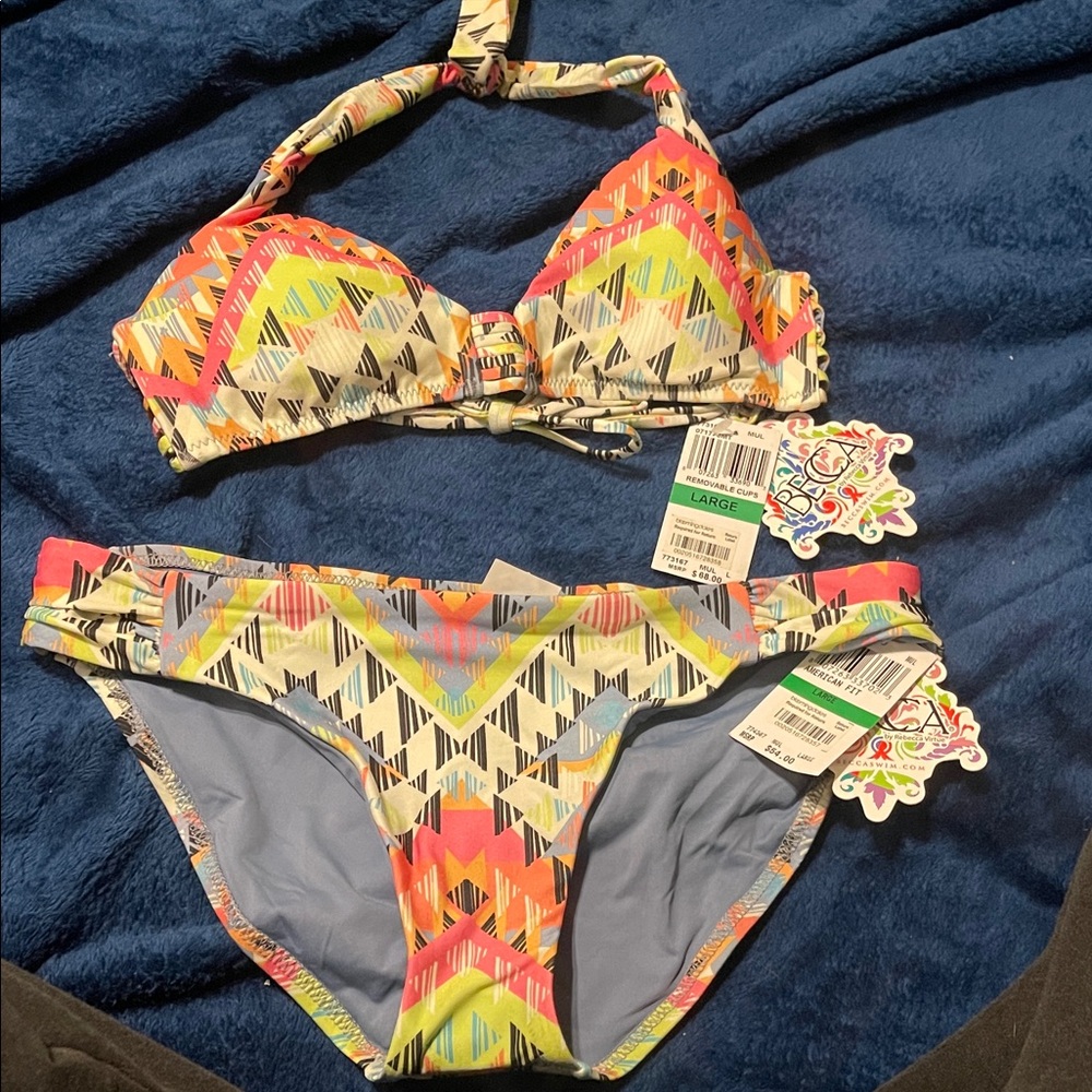 NWT Becca Swimwear by Rebecca Virtue Colorful Geometric Bikini Set